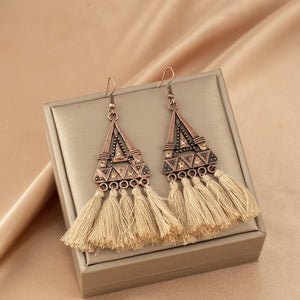 Bohemian Triangle Metal Khaki Rope Tassel Ethnic Style Tassel Earrings - Zambeel