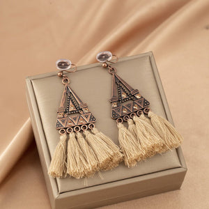 Bohemian Triangle Metal Khaki Rope Tassel Ethnic Style Tassel Earrings - Zambeel