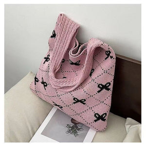 Bow High Sense Light Luxury Minority Shoulder Bag Casual Knitted Woven Bag - Zambeel