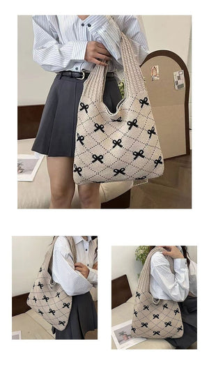 Bow High Sense Light Luxury Minority Shoulder Bag Casual Knitted Woven Bag - Zambeel