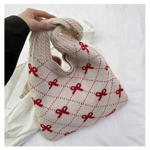 Bow High Sense Light Luxury Minority Shoulder Bag Casual Knitted Woven Bag - Zambeel