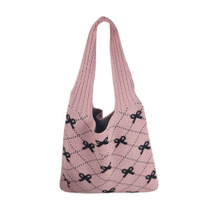 Bow High Sense Light Luxury Minority Shoulder Bag Casual Knitted Woven Bag - Zambeel