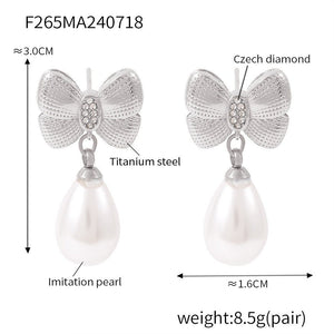 Bow Tassel Artificial Pearl Earrings Women - Zambeel