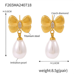 Bow Tassel Artificial Pearl Earrings Women - Zambeel