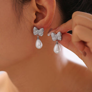 Bow Tassel Artificial Pearl Earrings Women - Zambeel