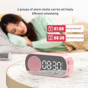 BT Music Alarm Clocks Mirror FM Radio LED Digital Clock 2 Alarm Snooze 24H Electronic Watch Dimming Table Phone Stand USB Clocks - Zambeel