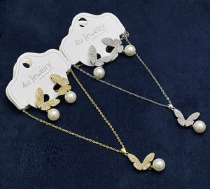 Butterfly & Pearl Drop Set - Zambeel