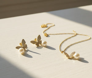 Butterfly & Pearl Drop Set - Zambeel