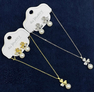 Butterfly & Pearl Pendant Jewelry Set - Zambeel
