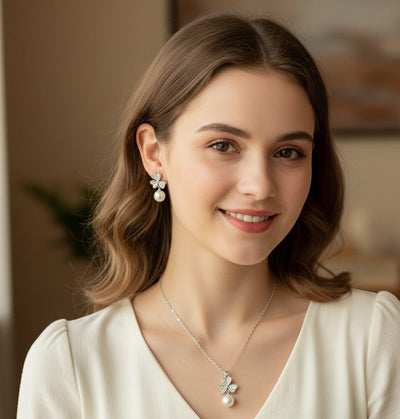 Butterfly & Pearl Pendant Jewelry Set - Zambeel