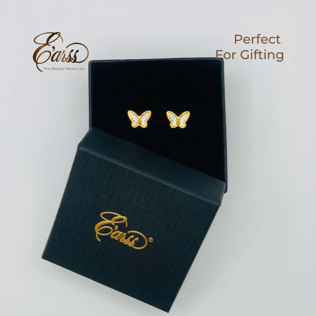 Butterfly White Gold Earring | Stainless Steel | 18K Gold Plated - Zambeel