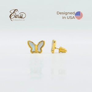 Butterfly White Gold Earring | Stainless Steel | 18K Gold Plated - Zambeel