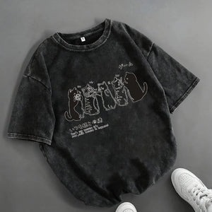 Cartoon Cat Shower Mens Loose - Fit Short - Sleeve T-Shirt - Zambeel
