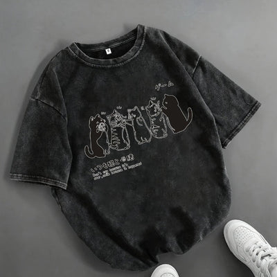 Cartoon Cat Shower Mens Loose - Fit Short - Sleeve T-Shirt - Zambeel