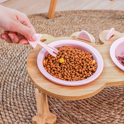 Ceramics Puppy Cat Dog Pet Single And Double Food Bowl For Eating And Drinking With Wooden Frame Pets Supplies Feeding Dish - Zambeel