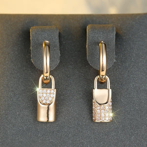 Champagne Gold Round White Diamond Lock Eardrops - Zambeel