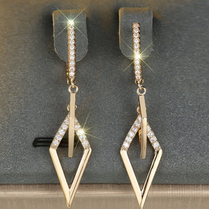 Champagne Gold White Diamond Rhombus Earrings - Zambeel