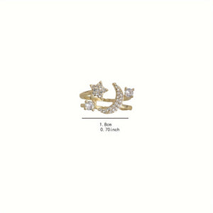 Chic Star Moon Rhinestone Ring, Retro & Minimalist Style, Daily Party Wear, Ideal Ramadan Gift - Zambeel