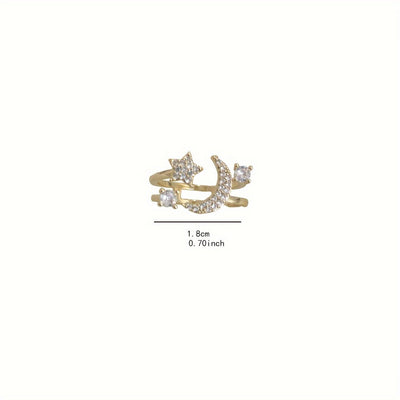 Chic Star Moon Rhinestone Ring, Retro & Minimalist Style, Daily Party Wear, Ideal Ramadan Gift - Zambeel