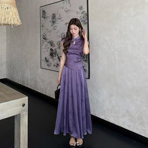 Chinese - style Purple Top And Skirt Two - piece Set - Zambeel