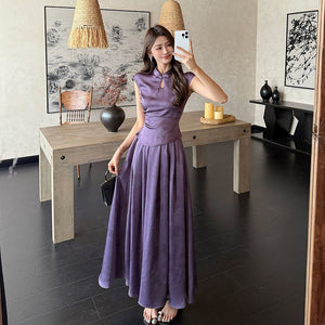Chinese - style Purple Top And Skirt Two - piece Set - Zambeel