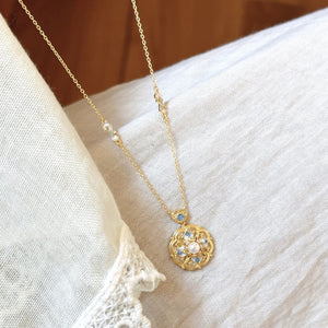 Chinese - style Retro Enamel Floral Pearl Clavicle Necklace - Zambeel