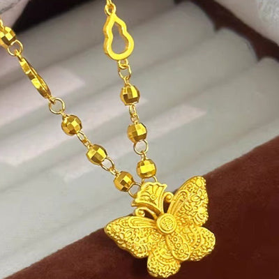 Chiseled Golden Butterfly Gourd Laser - Embossed Bead Gold Necklace - Zambeel