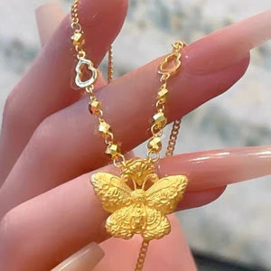Chiseled Golden Butterfly Gourd Laser - Embossed Bead Gold Necklace - Zambeel
