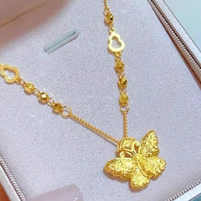 Chiseled Golden Butterfly Gourd Laser - Embossed Bead Gold Necklace - Zambeel