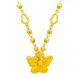 Chiseled Golden Butterfly Gourd Laser - Embossed Bead Gold Necklace - Zambeel