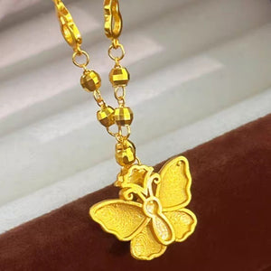Chiseled Golden Butterfly Gourd Laser - Embossed Bead Gold Necklace - Zambeel
