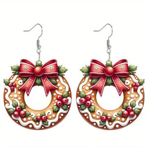 Christmas Cookie Wreath Acrylic Earrings - Zambeel