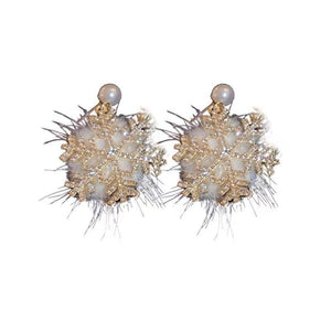 Christmas Snowflake Earrings Women's Full Diamond Pearl Plush Earrings - Zambeel