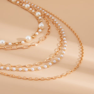 Cold Stringed Pearls Long Necklace Suit - Zambeel