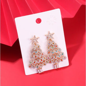 Colorful Crystals Christmas Tree Earrings Fashion Earrings - Zambeel