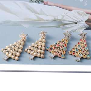Colorful Crystals Christmas Tree Earrings Fashion Earrings - Zambeel
