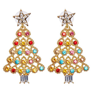 Colorful Crystals Christmas Tree Earrings Fashion Earrings - Zambeel