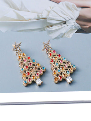 Colorful Crystals Christmas Tree Earrings Fashion Earrings - Zambeel