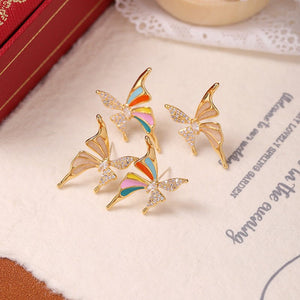 Colorful Enamel Butterfly Earrings For Women Inlaid Zircon - Zambeel