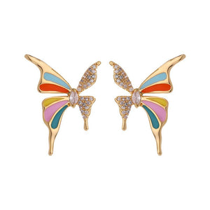Colorful Enamel Butterfly Earrings For Women Inlaid Zircon - Zambeel