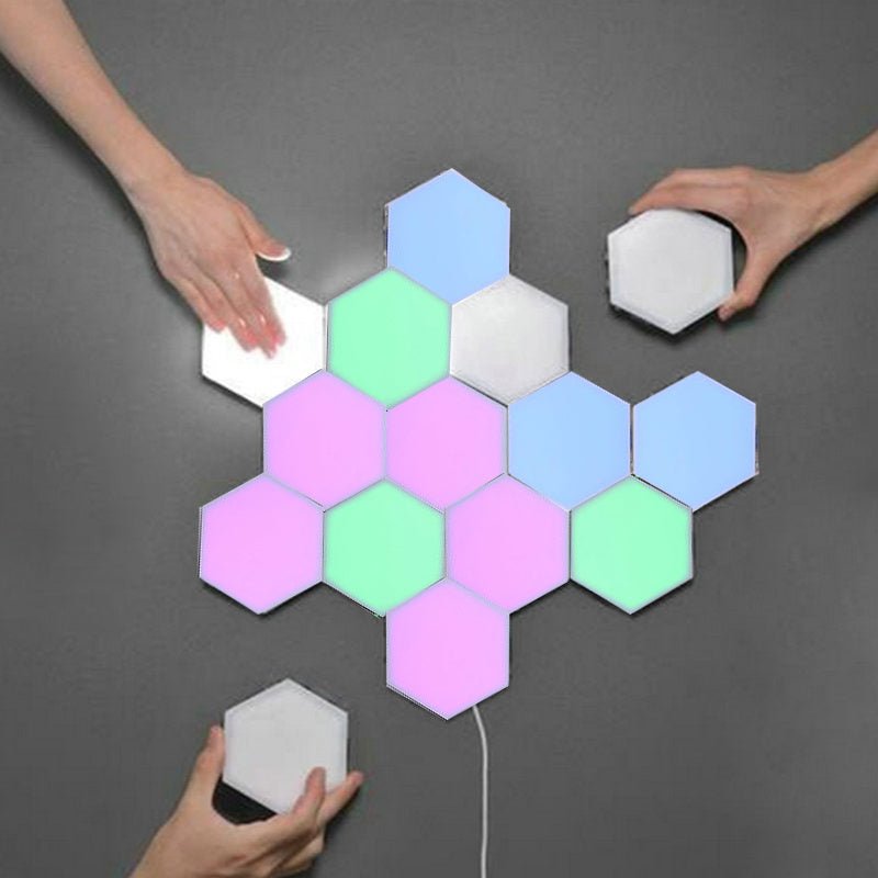 Compatible with Apple, Wireless Smart Phone Controlled LED Modular Honeycomb Light DIY Assembly Hexagonal Quantum Light Working With Android IOS System - Zambeel