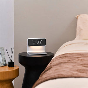 Creative 3 In 1 Bedside Lamp Wireless Charging LCD Screen Alarm Clock Wireless Phone Charger - Zambeel