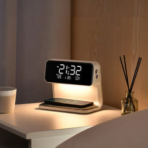 Creative 3 In 1 Bedside Lamp Wireless Charging LCD Screen Alarm Clock Wireless Phone Charger - Zambeel