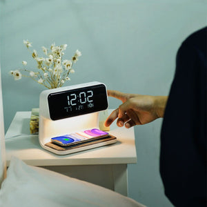 Creative 3 In 1 Bedside Lamp Wireless Charging LCD Screen Alarm Clock Wireless Phone Charger - Zambeel