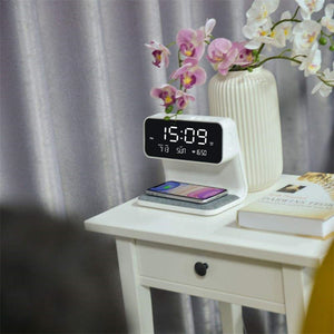 Creative 3 In 1 Bedside Lamp Wireless Charging LCD Screen Alarm Clock Wireless Phone Charger - Zambeel