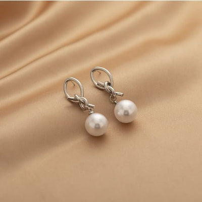 Creative Design Metal Knot Pearl Pendant Earrings - Zambeel
