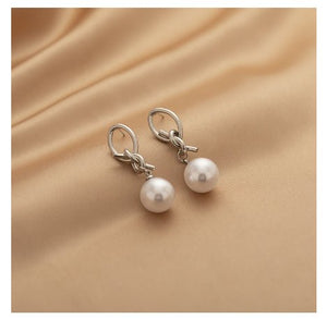 Creative Design Metal Knot Pearl Pendant Earrings - Zambeel