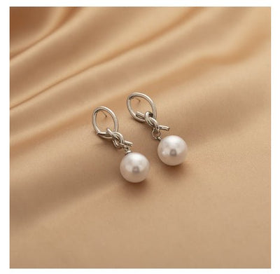 Creative Design Metal Knot Pearl Pendant Earrings - Zambeel