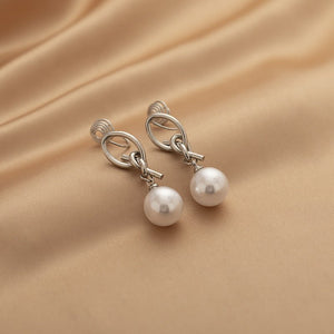 Creative Design Metal Knot Pearl Pendant Earrings - Zambeel