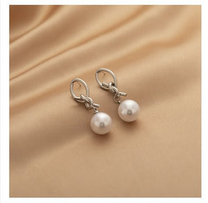 Creative Design Metal Knot Pearl Pendant Earrings - Zambeel